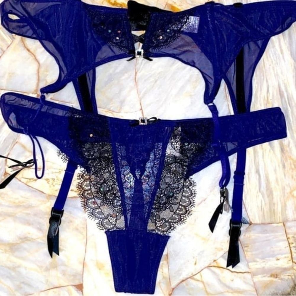 2 Pc Set: XS/S Garter Belt + Bombshell Eyelash Lace Miraculous Thong Medium